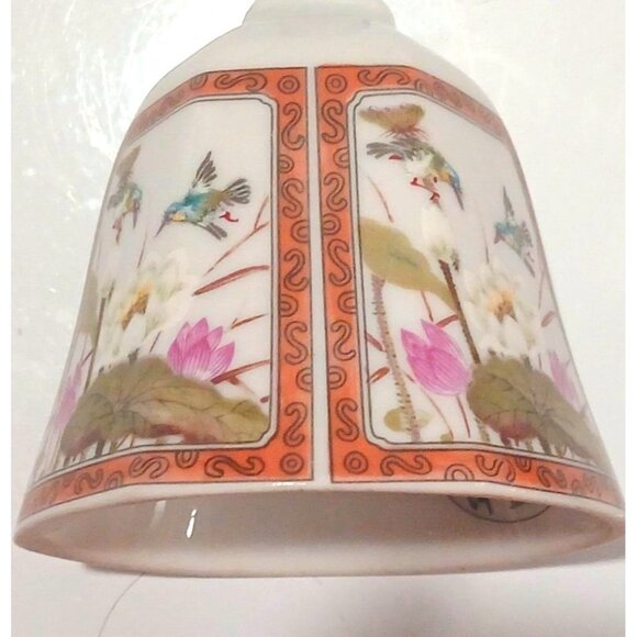 80s Vintage Toyo Ming Porcelain Bell Floral Bird White Lotus Japan Painted - Picture 4 of 5